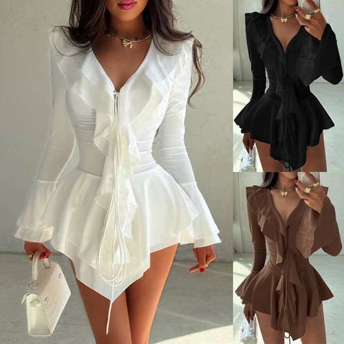 Lady long sleeve ruffles mini - sleeve,