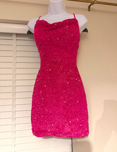 Pink sequin bodycon mini - sequin, dress