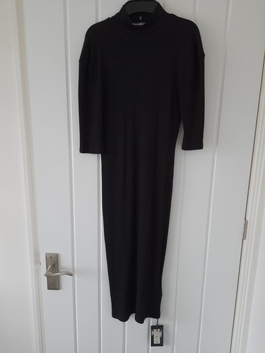 Black ribbed dress - black,