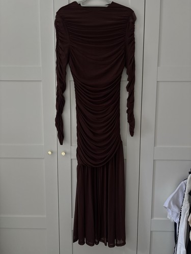 Brown fitted rushed long - fitted,