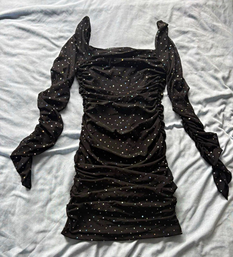 Shein black sequin ruched - shein,