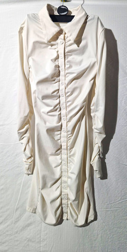 White ruched shirt dress long - white,