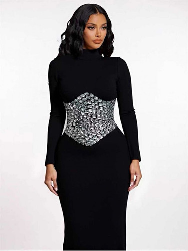 Women black bodycon midi - black,