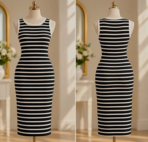 Black white striped knit - &,