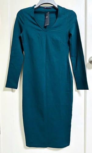 Green neck bodycon dress - v-neck,