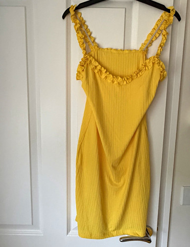 Yellow ribbed bodycon - ribbed, midi