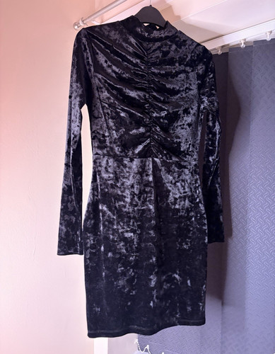 Koton black velvet high neck - black,